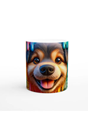 Renkli Damlayan Duvar ve Neşeli Köpek Temalı Baskılı Kupa Bardak