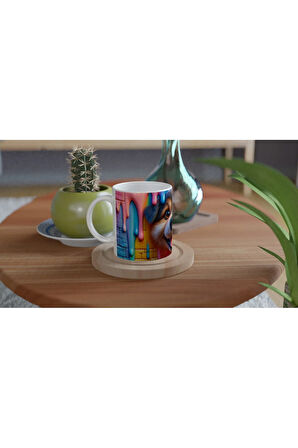 Renkli Damlayan Duvar ve Neşeli Köpek Temalı Baskılı Kupa Bardak