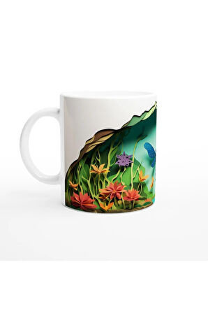 Çiçekli Vadi Üzerinde Uçan Mavi Yusufçuk Temalı Baskılı Kupa Bardak