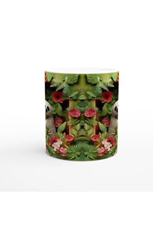 Çiçekler Arasında Gülümseyen Tembel Hayvan Temalı Baskılı Kupa Bardak-2