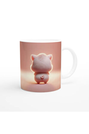 Kalp Tutan Sevimli Domuzcuk Temalı Baskılı Kupa Bardak