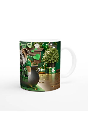 St. Patrick Şapkasıyla Şans Kazanında Bulldog Temalı Baskılı Kupa Bardak