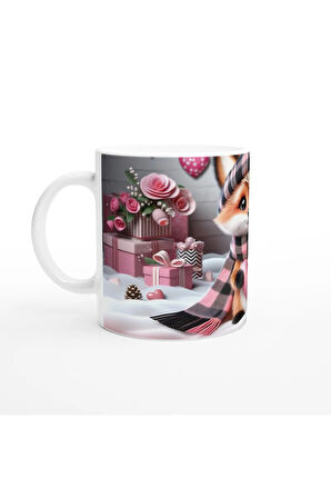 Pembe Kalpli Şirin Tilki Temalı Baskılı Kupa Bardak