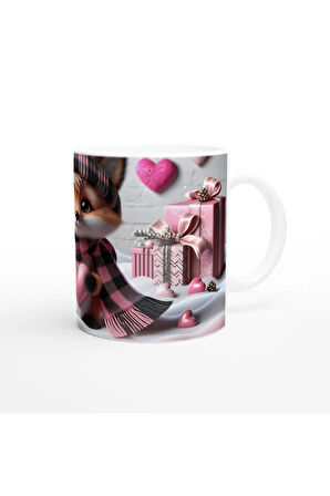 Pembe Kalpli Şirin Tilki Temalı Baskılı Kupa Bardak