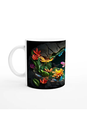 Mağaradaki Renkli Yusufçuklar ve Çiçekler Temalı Baskılı Kupa Bardak