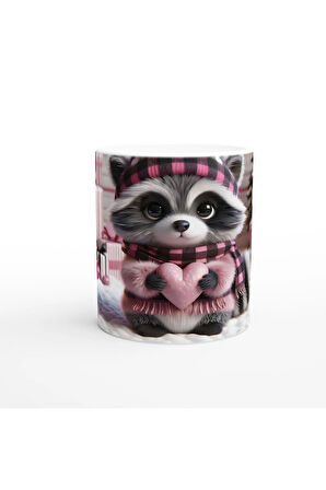 Hediye Kutuları Arasında Kalpli Tembel Hayvan Temalı Baskılı Kupa Bardak