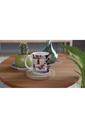 Hediye Kutuları Arasında Kalpli Tembel Hayvan Temalı Baskılı Kupa Bardak