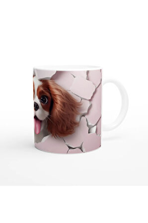 Çatlak Duvardan Bakan Cavalier King Charles Temalı Baskılı Kupa Bardak