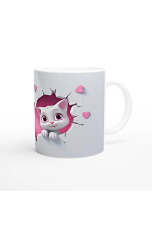 Kalp İçinden Bakan Sevimli Kedi Çifti Temalı Baskılı Kupa Bardak