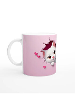 Kalpli Çatlak Duvardan Bakan İki Sevimli Kedi Temalı Baskılı Kupa Bardak