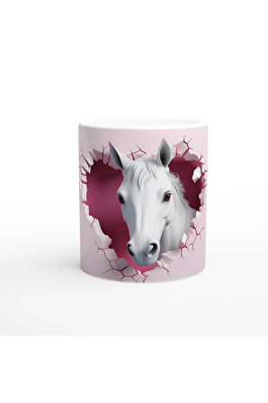 Duvarı Delen Beyaz At Temalı Baskılı Kupa Bardak