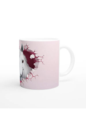 Duvarı Delen Beyaz At Temalı Baskılı Kupa Bardak