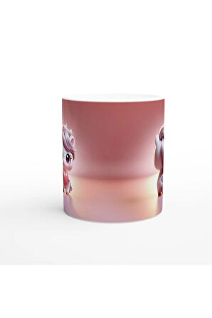 Kalp Tutan Sevimli Unicorn Temalı Baskılı Kupa Bardak