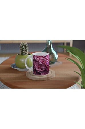 Güller Arasında Pembe Kelebek Temalı Baskılı Kupa Bardak