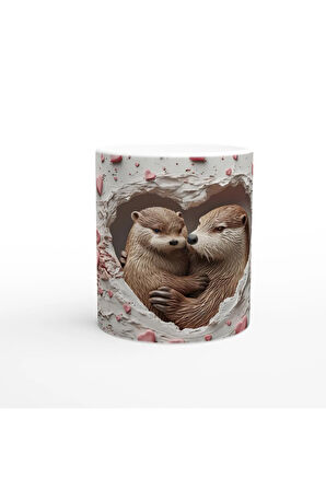 Kalpten Bakan Sarılan Su Samurları Temalı Baskılı Kupa Bardak