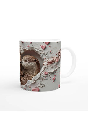 Kalpten Bakan Sarılan Su Samurları Temalı Baskılı Kupa Bardak