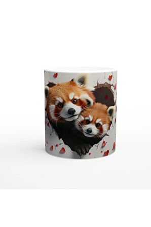Kalp Kırığı Arasından Bakan Kırmızı Panda Çifti Temalı Baskılı Kupa Bardak