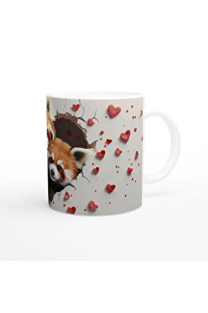 Kalp Kırığı Arasından Bakan Kırmızı Panda Çifti Temalı Baskılı Kupa Bardak
