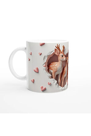 Kalpli Pencereden Bakan Geyik Ailesi Temalı Baskılı Kupa Bardak