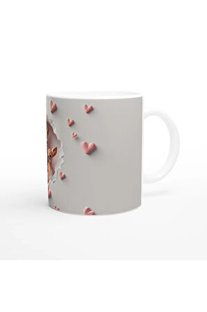 Kalpli Pencereden Bakan Geyik Ailesi Temalı Baskılı Kupa Bardak