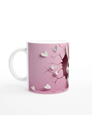 Pembe Kalpler Arasından Bakan Sevimli Tavşan Temalı Baskılı Kupa Bardak