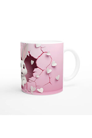 Pembe Kalpler Arasından Bakan Sevimli Tavşan Temalı Baskılı Kupa Bardak