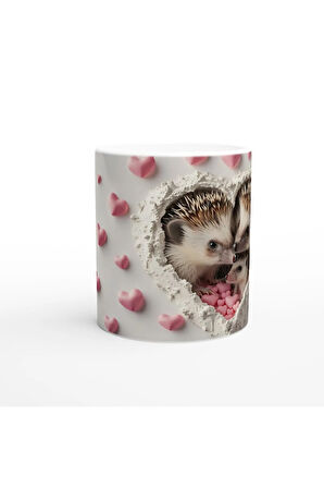 Kalp İçinde Kirpi Ailesi Temalı Baskılı Kupa Bardak