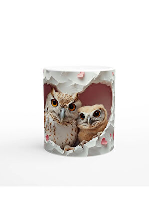 Kalpli Duvardan Bakan Baykuş Temalı Baskılı Kupa Bardak