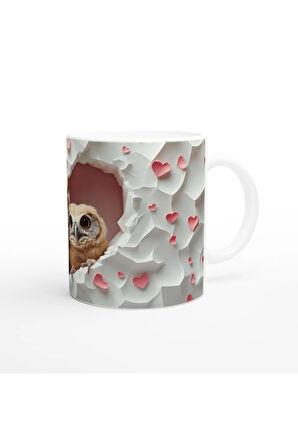 Kalpli Duvardan Bakan Baykuş Temalı Baskılı Kupa Bardak