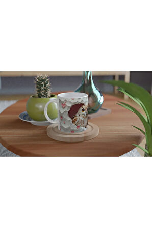 Kalpli Duvardan Bakan Baykuş Temalı Baskılı Kupa Bardak