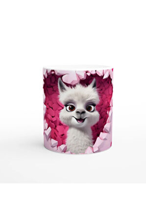 Kalpli Duvar Arasından Bakan Alpaka Temalı Baskılı Kupa Bardak