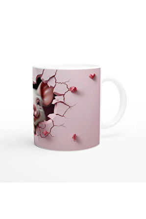 Çatlaktan Bakan Sevimli Domuz Temalı Baskılı Kupa Bardak