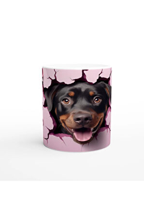 Çatlaktan Bakan Rottweiler Temalı Baskılı Kupa Bardak