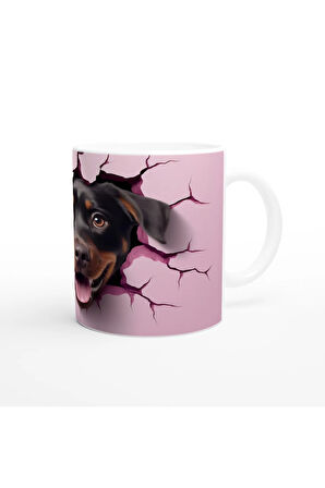Çatlaktan Bakan Rottweiler Temalı Baskılı Kupa Bardak