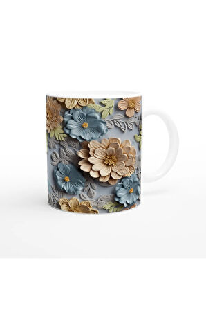 Gök Mavisi Çiçek Bahçesi Kupa Bardak