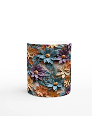 Renkli Çiçek Desenli Pastel Kupa