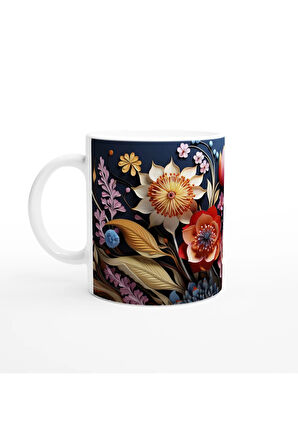 Gece Bahçesi Çiçekli Kupa Bardak