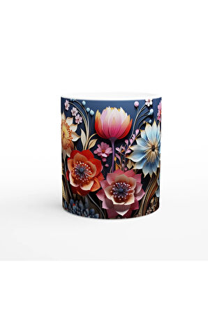 Gece Bahçesi Çiçekli Kupa Bardak