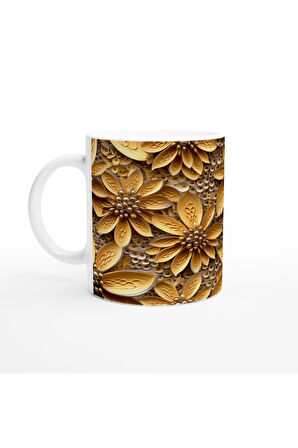 Altın Dokunuşlu Çiçekli Kupa Bardak