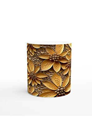 Altın Dokunuşlu Çiçekli Kupa Bardak