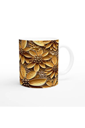 Altın Dokunuşlu Çiçekli Kupa Bardak