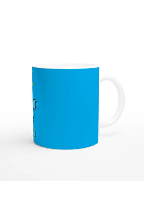 Turkuaz Çizgi Çiçekli Kupa Bardak