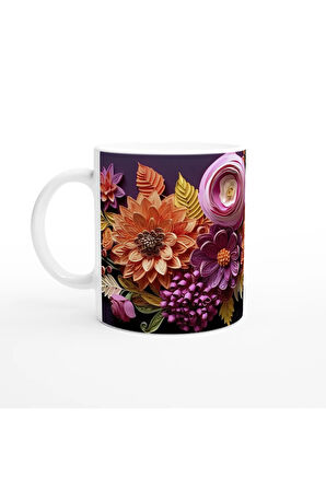 Kağıt Rölyef Stili Canlı Çiçek Desenli Kupa Bardak