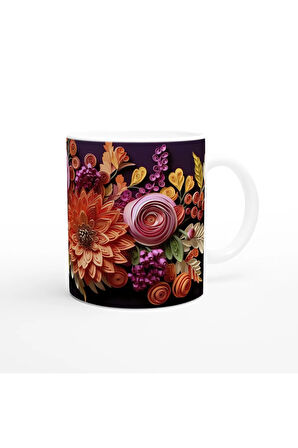 Kağıt Rölyef Stili Canlı Çiçek Desenli Kupa Bardak