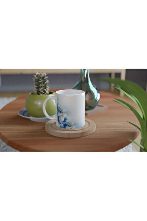 Mavi Beyaz Zarif Çiçek Desenli Kupa Bardak