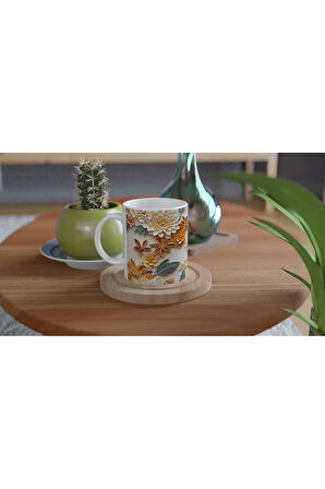Pastel Bahar Çiçekleri Rölyef Desenli Kupa Bardak