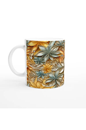 Sıcak Tonlarda Hareketli Çiçek Desenli Kupa Bardak