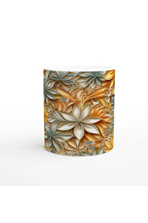 Sıcak Tonlarda Hareketli Çiçek Desenli Kupa Bardak