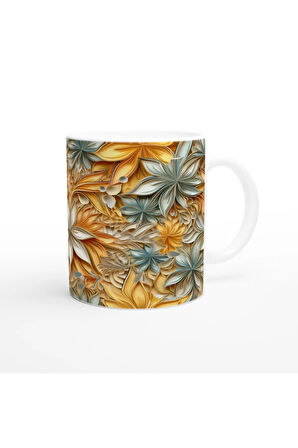 Sıcak Tonlarda Hareketli Çiçek Desenli Kupa Bardak