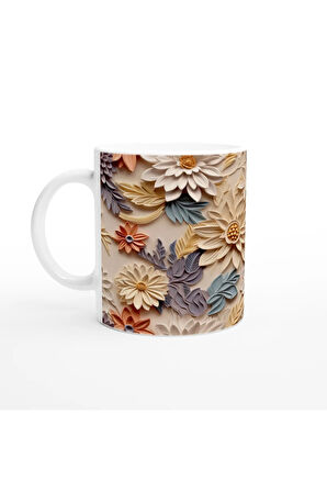 Gün Batımı Işıltılı Rölyef Çiçekli Kupa Bardak